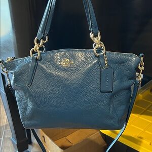 Coach Navy Leather Shoulder Bag with Gold Accents